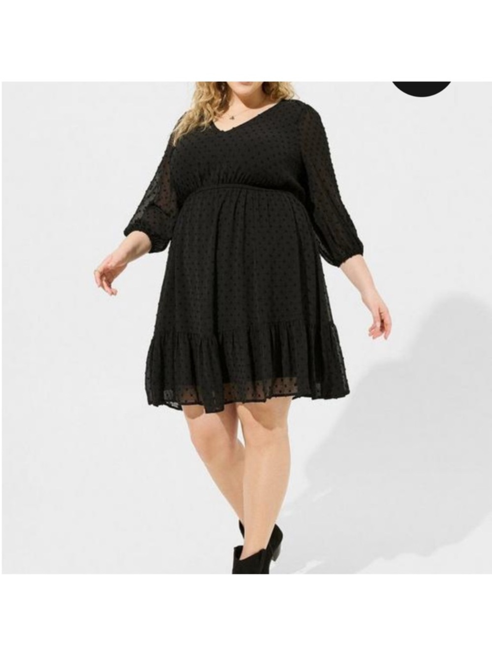 NWT Torrid Mini Clip Dot Babydoll Black Dress Size 6x / 30 Sheer Sleeves